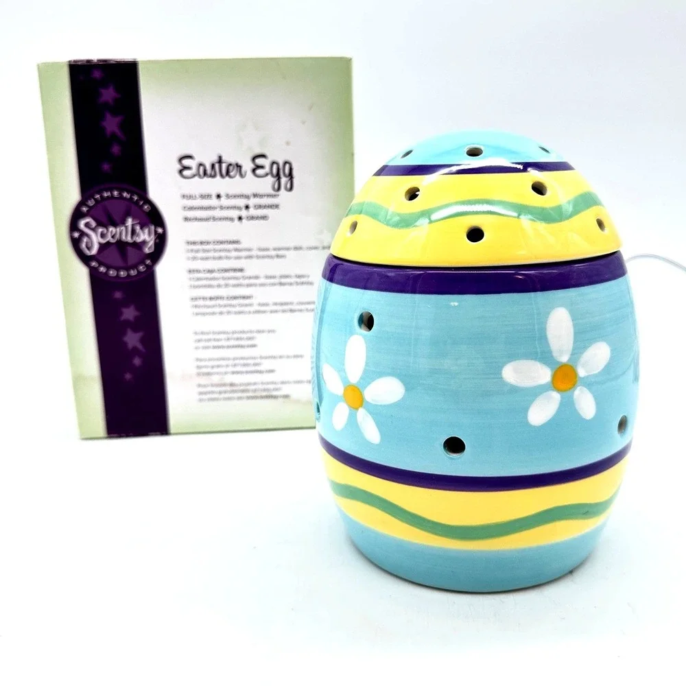 Scentsy Easter Egg Full-Size Wax Warmer Blue Floral Ceramic Retired DSW-EEGG